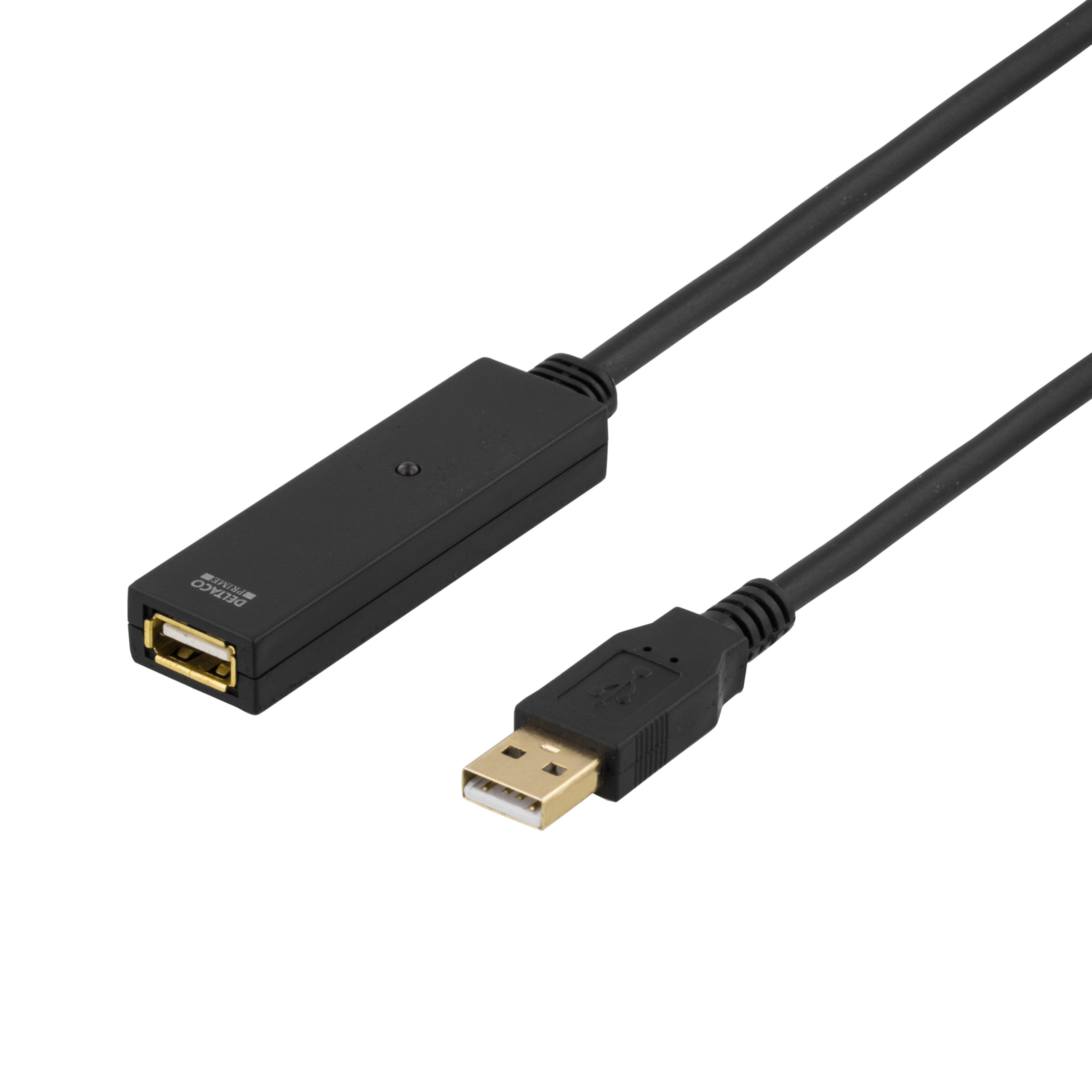 DELTACO PRIME USB pagarinātājs, aktīvs, USB 2.0, 7m, melns