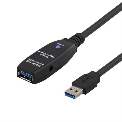 DELTACO PRIME aktīvais USB 3.0 pagarinājuma kabelis, A tipa ha - ho, 3m, bl