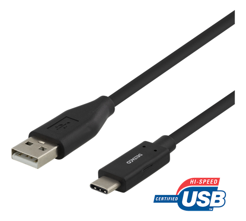 DELTACO USB 2.0 kabelis, C tips - A tipa vīrietis, 1.5m, melns