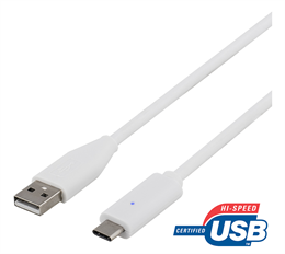 DELTACO USB 2.0 kabelis, tips C - A tips, 0,25 m, balts