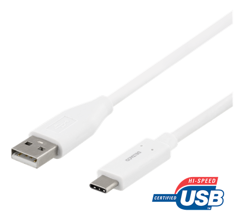 DELTACO USB 2.0 kabelis, C tips - A tipa vīrietis, 0.5m, balts