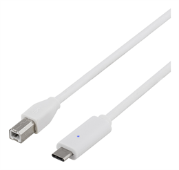 DELTACO USB 2.0 kabelis, tips C - tips B ma, 2m, balts
