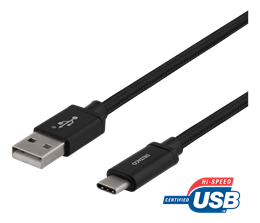DELTACO USB-A līdz USB-C kabelis, 1m, USB 2.0, pīts, melns