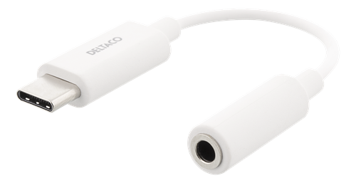 DELTACO USB-C līdz 3,5 mm sieviešu, 10 cm, mazumtirdzniecības iepakojums, aktīvs, balts