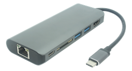Dock station USB C, HDMI, RJ45, 2xUSB, C USB port for charging, memory card readers, black 733304802101 / USBC-1266
