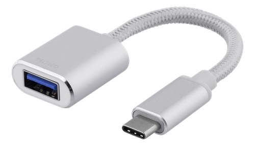 DELTACO USB-C 3.1 to USB-A OTG adapter, 3A, aluminum, silver / USBC-1278