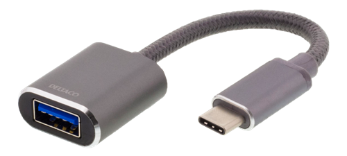 DELTACO USB-C 3.1 Gen 1 to USB-A OTG adapter, aluminum, white bag, space gray / USBC-1279