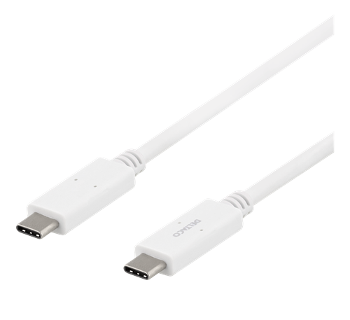 DELTACO USB-C - USB-C kabelis, 5Gbit / s, 5A, 1M, balts