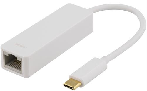 DELTACO USB 3.1 network adapter, Gigabit, 1xRJ45, 1xUSB 3.1 Type C male, white / USBC-GIGA1