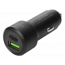 DELTACO USB automašīnas lādētājs, 1x USB-C, PD 18 W, 1x USB-A, 18 W, 36W, metāls