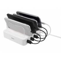 DELTACO USB charging station, 4x USB-A ports, 5V DC, 6.8A, 34W, 1.5m cable, white / USB-AC155