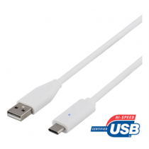 DELTACO USB 2.0 kabelis, tips C - A tips, 0,25 m, balts