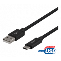 DELTACO USB-A līdz USB-C kabelis, 2m, USB 2.0, pīts, melns