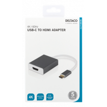 DELTACO USB-C - HDMI, 4096x2160 60Hz, 0.2m, telpas pelēks