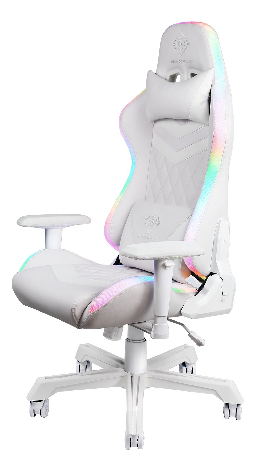 Gaming chair DELTACO GAMING WHITE LINE RGB neck cushion back