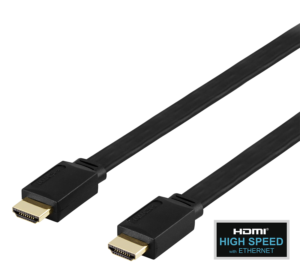 Cable DELTACO Flat High Speed with Ethernet HDMI, 4K UHD, 2m, black / HDMI-1020F-K / R00100005