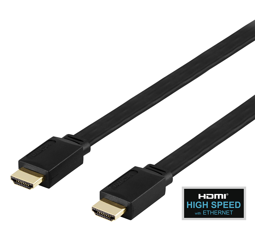 Cable DELTACO Flat High Speed with Ethernet HDMI, 4K UHD, 5m, black / HDMI-1050F-K   100014 / R00100014