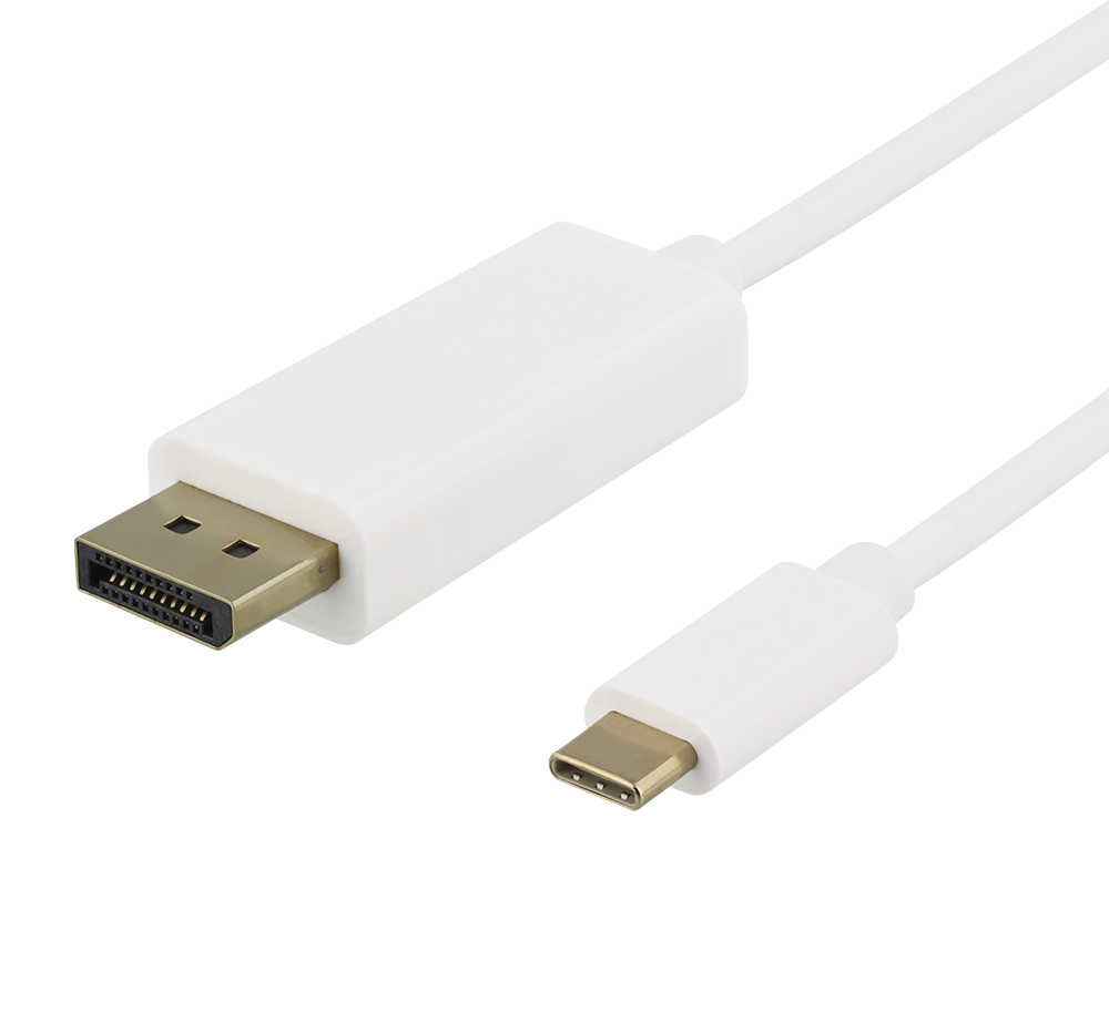 USB-C - DisplayPort cable DELTACO 4K UHD, gold plated, 2m, white / USBC-DP201-K / 00140016