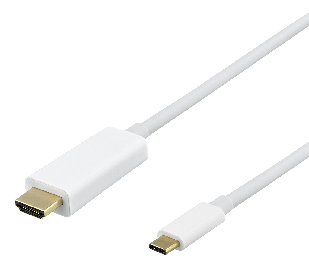 USB-C - HDMI cable DELTACO 4K UHD, gold plated, 3m, white / USBC-HDMI1031-K / 00140024