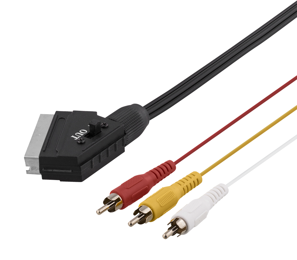 SCART for Composite video DELTACO with switch, 2m, black / DEL-129-K / R00220001