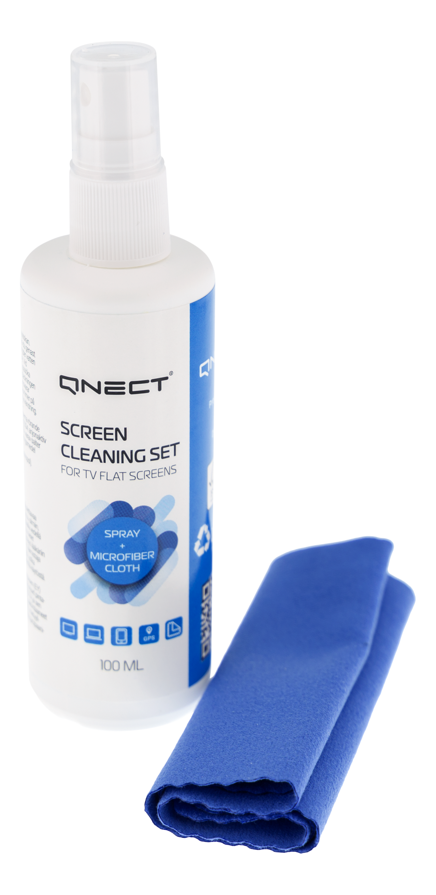 Screen Clean Set spray QNECT, 100 ml + microfiber / 180012