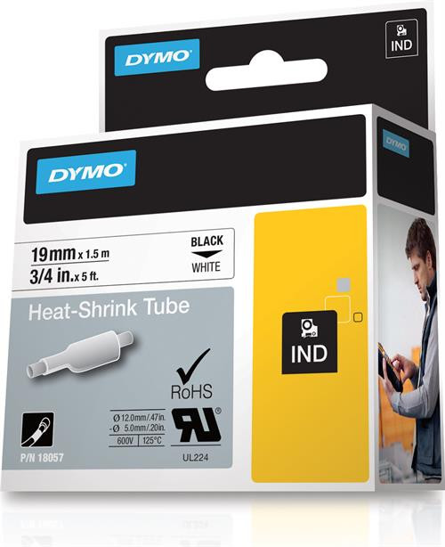 DYMO Rhino Professional, noticeable shrink tubing, 19x1.5 mm, black text on white hose, 1.5 m 18057