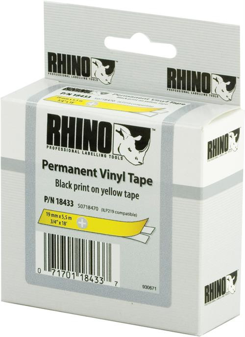 Tape DYMO Rhino 19mm x 5.5m, vinyl, black on yellow / S0718470 18433
