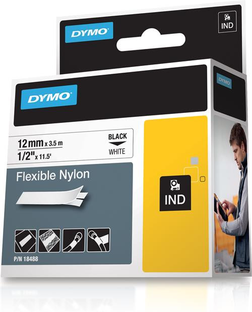 Tape DYMO Rhino 12mm x 3.5m, nylon, black on white / S0718100 18488