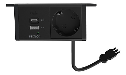 Under-desk Outlet DELTACO OFFICE, angled, 1x21W A+C USB charger, GST18 cable connector / GT-1101 / 1902243