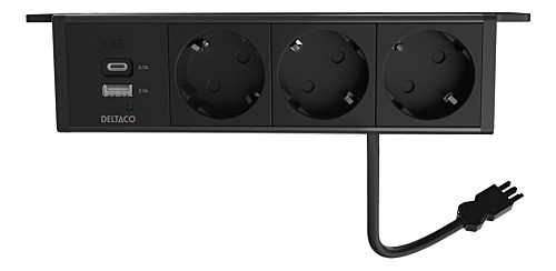 Under-desk Outlet DELTACO OFFICE, 3 outlets, 1x21W A+C USB charger, GST18 cable connector / GT-1103 / 1902244