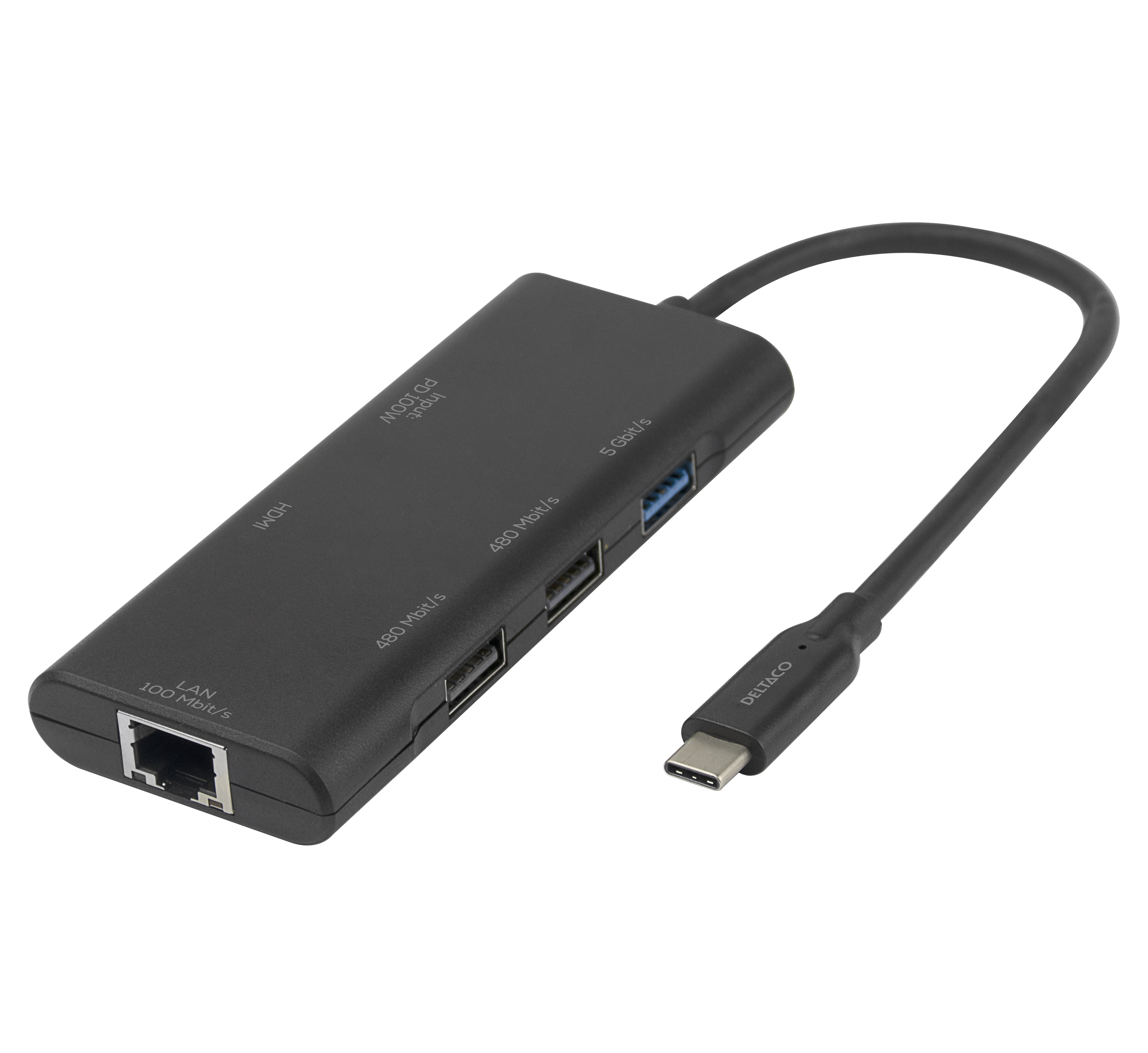 USB-C docking station DELTACO, single, 1x HDMI, 3x USB-A, RJ45 / USBC-HDMI31 / 1902571