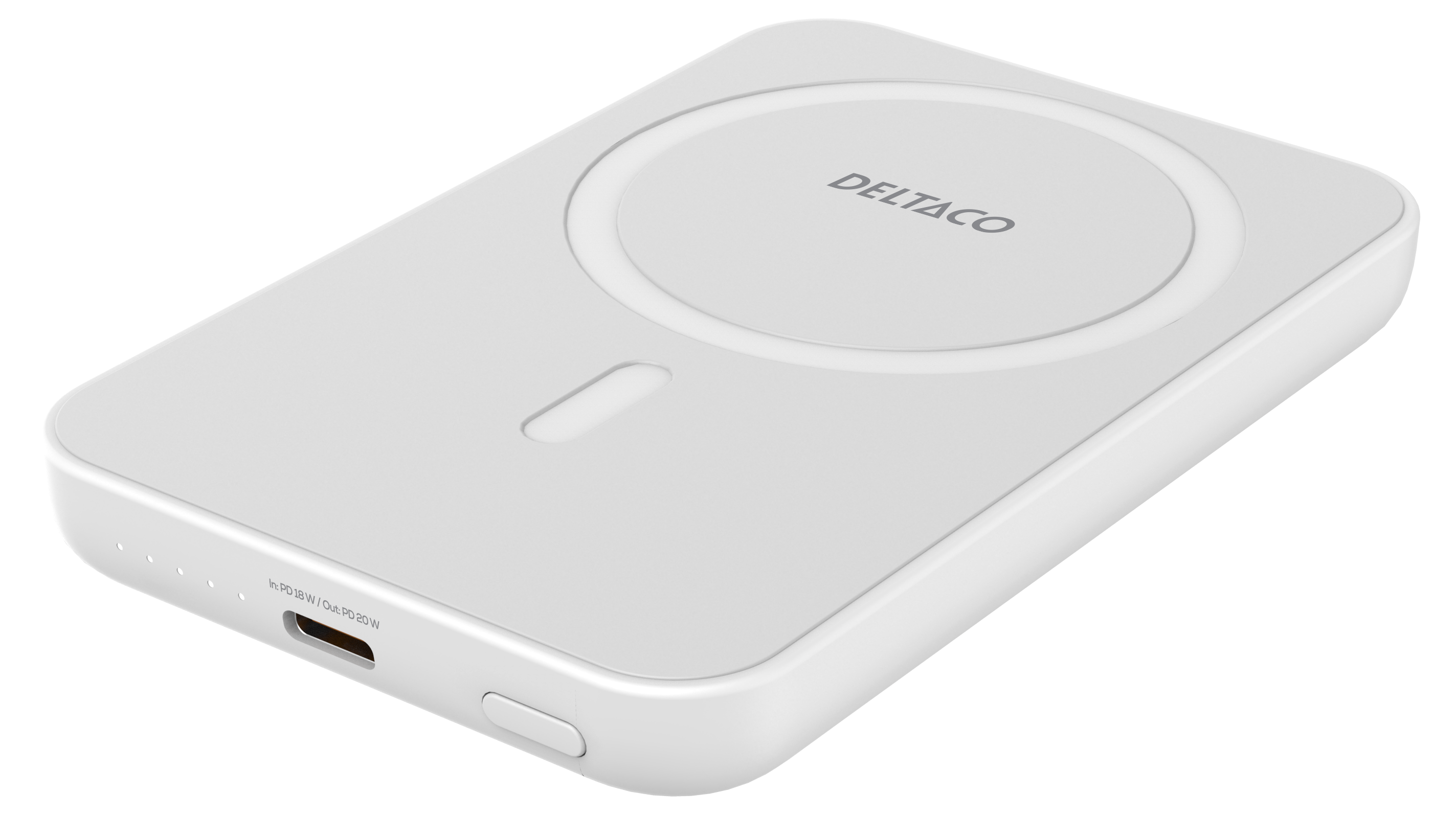 Power bank 5000 mAh DELTACO, wireless charging, PD 20 W,magnet,white / PB-Q1006 / 1903253