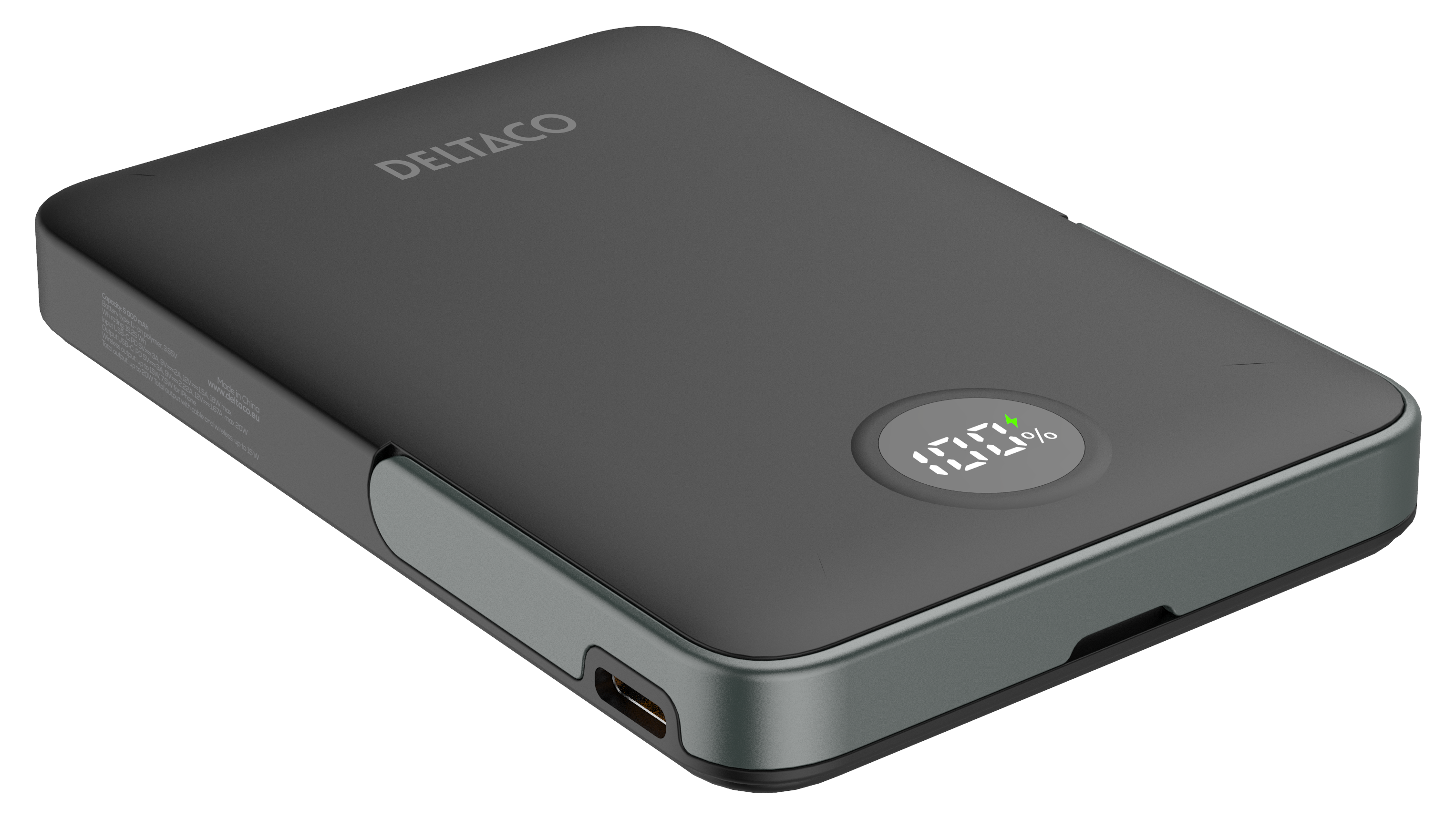 Power bank 5000 mAh DELTACO, stand, wireless, PD 20 W, magnet, black / PB-Q1007 / 1903254