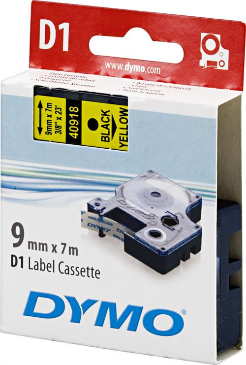 Tape DYMO D1 9mm x 7m, black on yellow / S0720730 40918