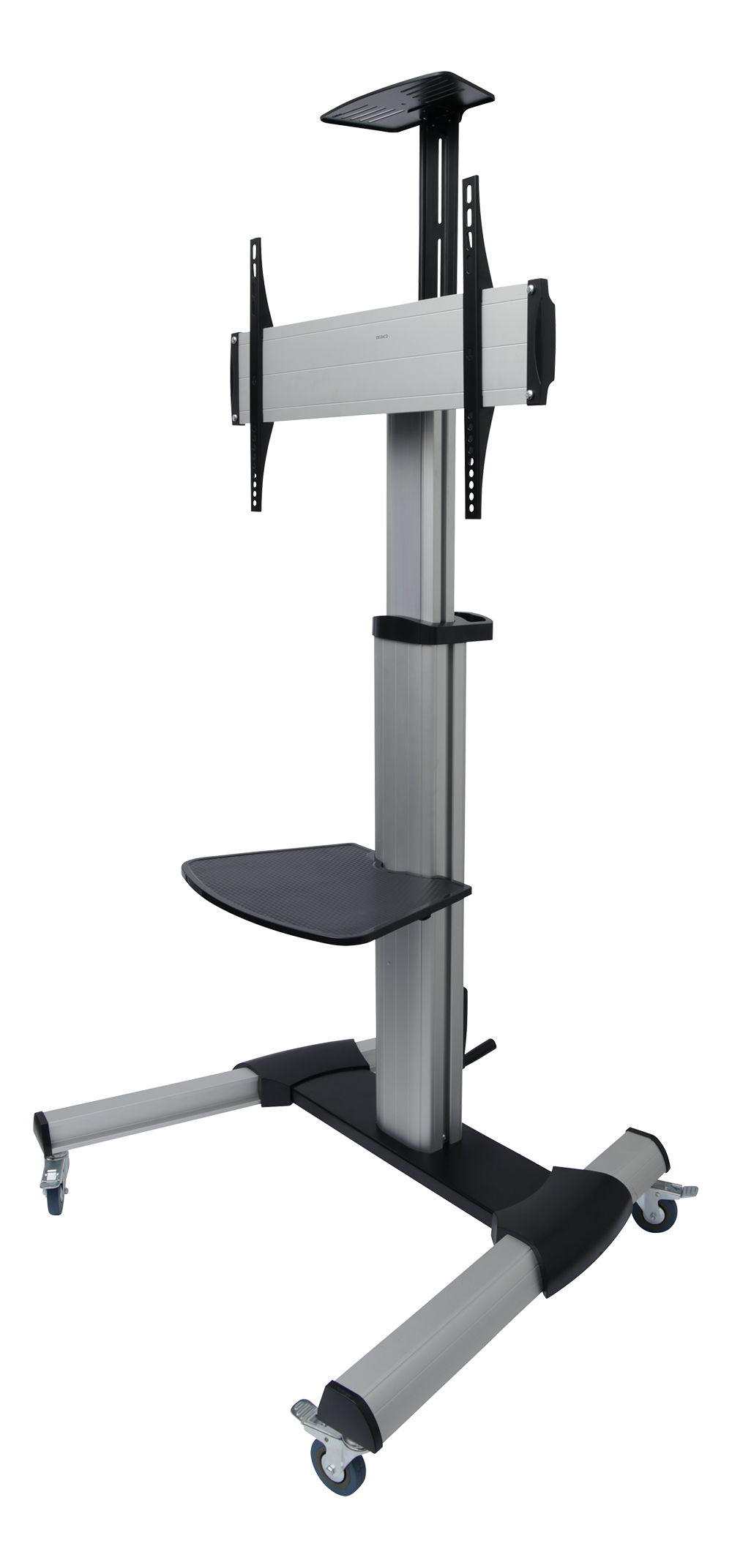 Height-adjustable aluminum trolley DELTACO OFFICE with swivel castors, 37-70", up to 50 kg, tilt, rotate, gray / ARM-0450