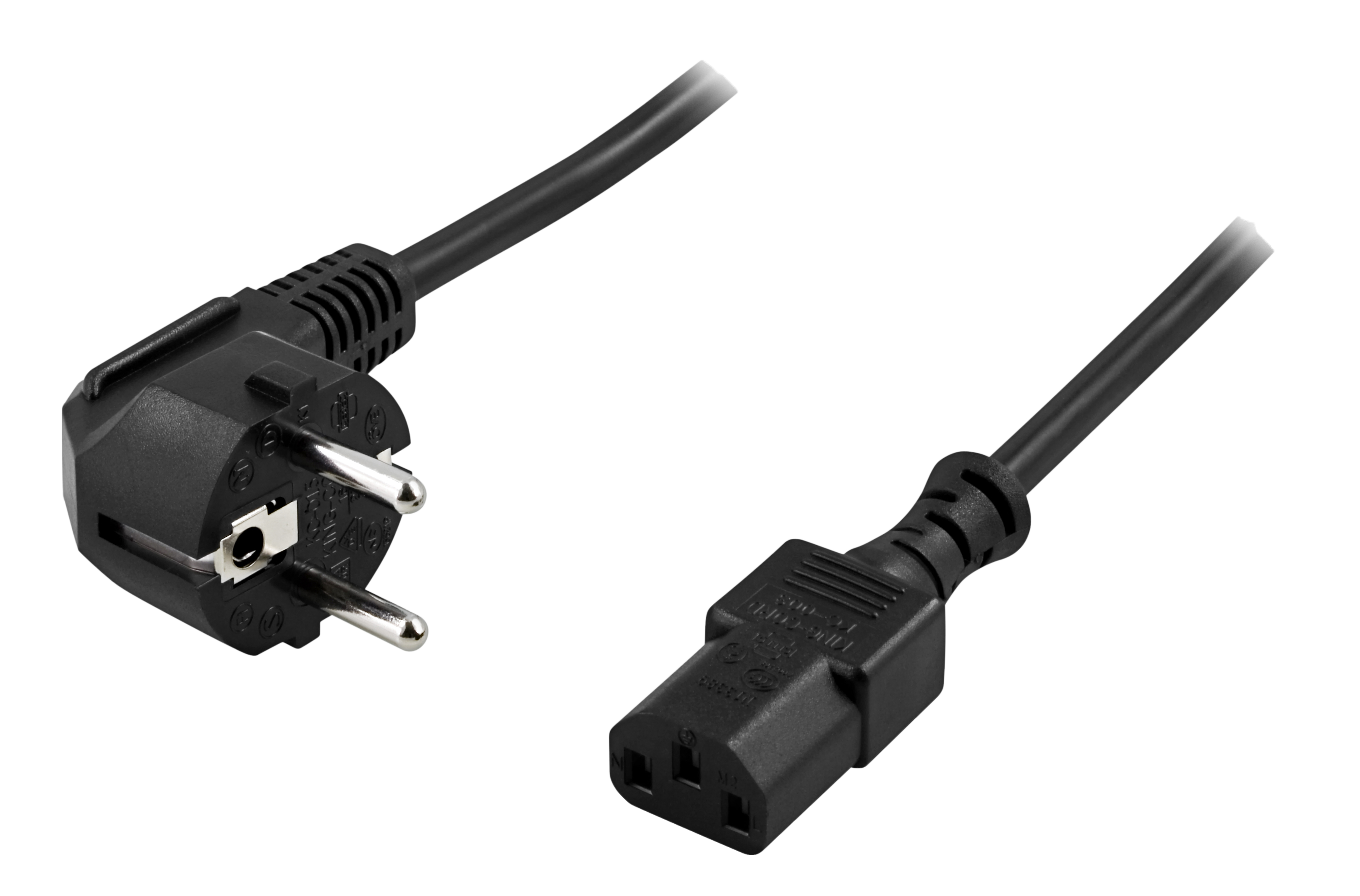 Device cable DELTACO grounded, LSZH, 2m, angled CEE 7/7 to straight IEC 60320 C13, max 250V/10A, black / DEL-109-LSZH