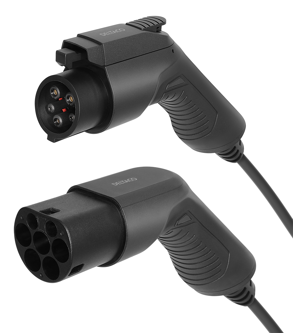 Charging cable DELTACO e-Charge type 2 to type 1, 1 phase, 16A, 3.6KW, 10M, black / EV-11010