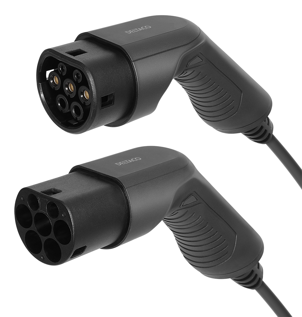Charging cable DELTACO e-Charge type 2 to type 2, 1 phase, 16A, 3.6KW, 10M, black / EV-12010