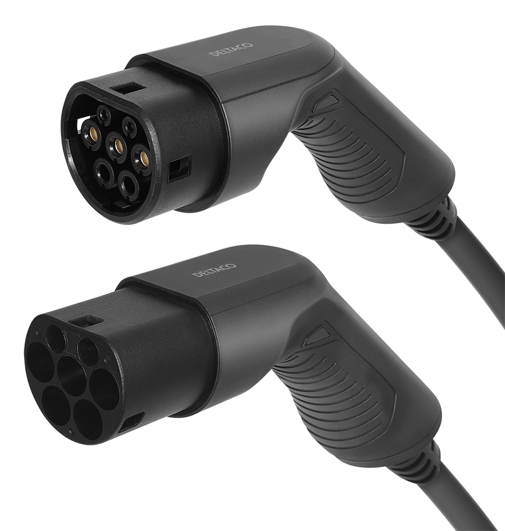 Charging cable DELTACO e-Charge type 2 to type 2, 1 phase, 32A, 7.6KW, 10M, black / EV-12110