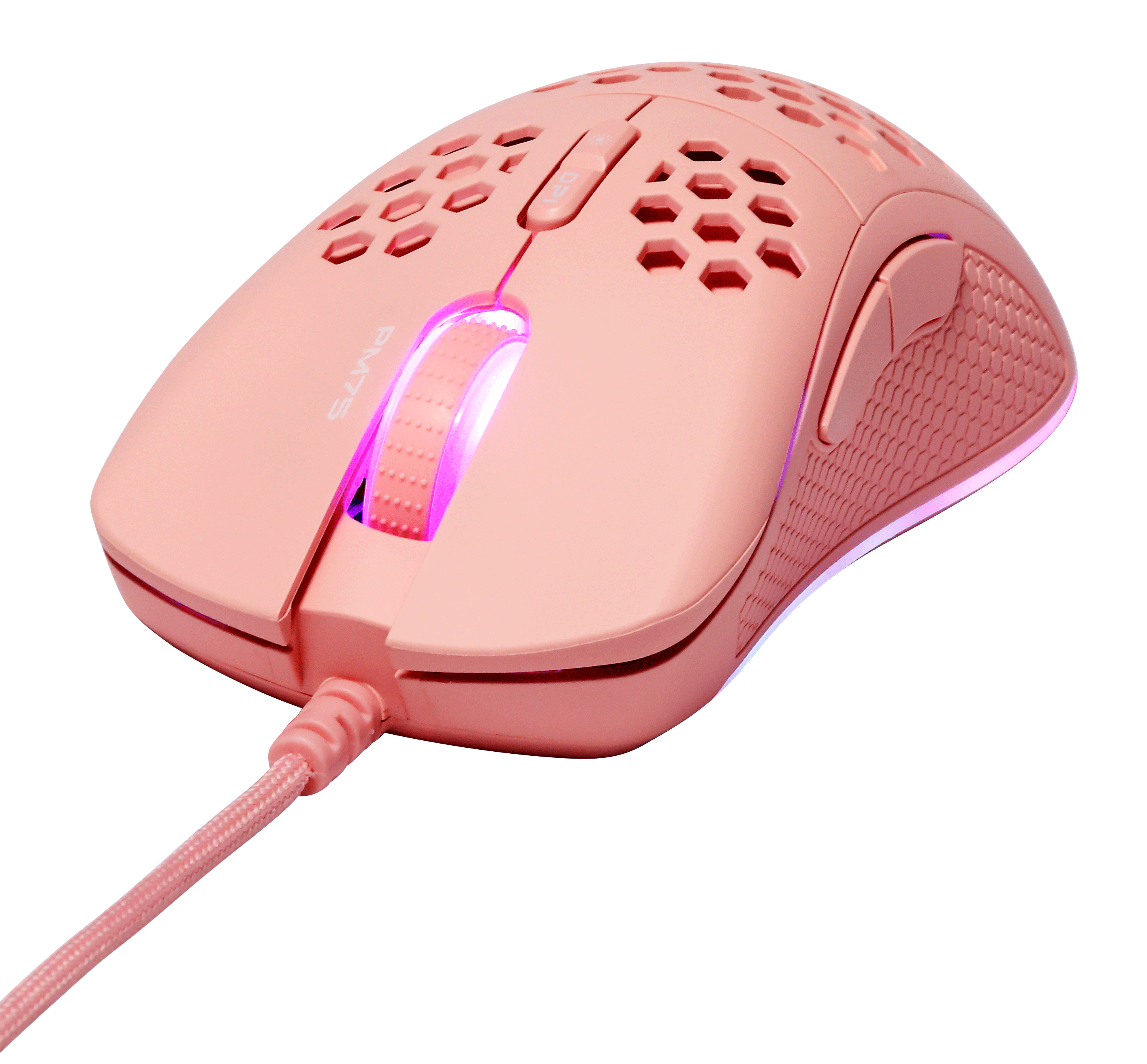 Ultralight Gaming Mouse DELTACO GAMING PM75 6400 DPI, RGB, Rubber coated side grips, pink / GAM-108-P