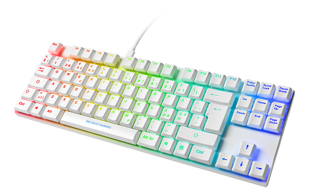 Low profile mechanical RGB keyboard DELTACO GAMING UK Layout, Outemu Red switches, white/RGB / GAM-111-W-UK