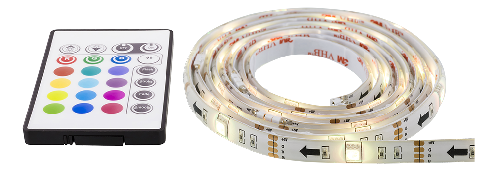 DELTACO GAMING LED strip, 2x50cm, 12 different colors, 18x RGB LED, remote control, USB 5V DC, 30,000h / GAM-114