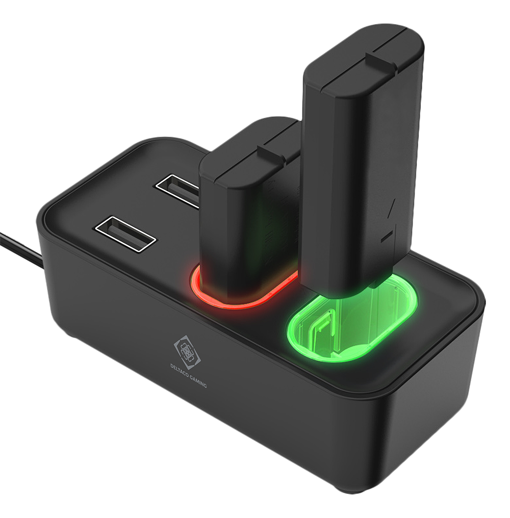 XBOX Series S/X charging station DELTACO GAMING for dual rechargeable battery packs, 2 included battery packs, LED indicator, black / GAM-123