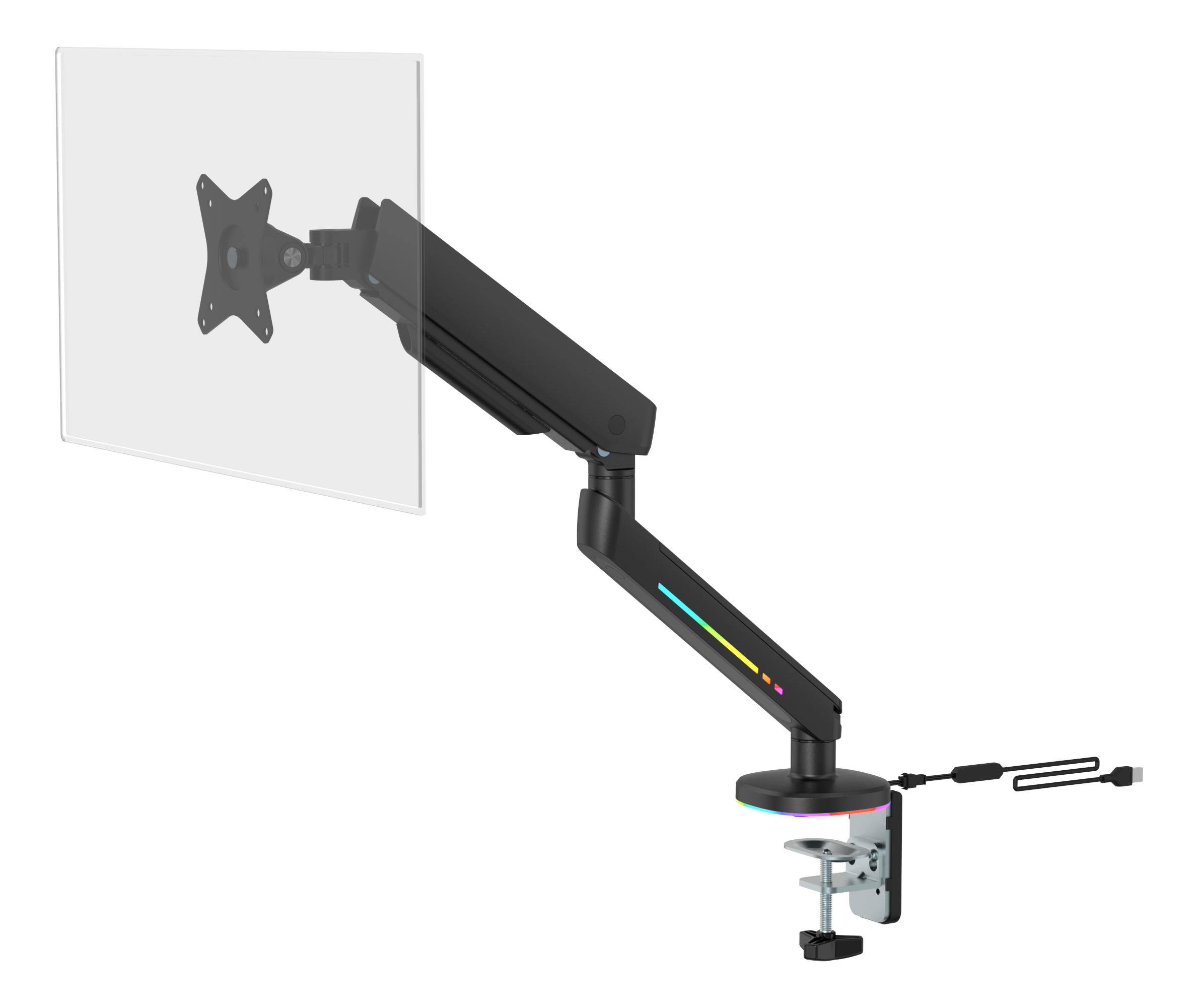  RGB Gaming Monitor Arm DELTACO GAMING for 17"-32" monitors, max 9kg, fits curved monitors, black / GAM-134