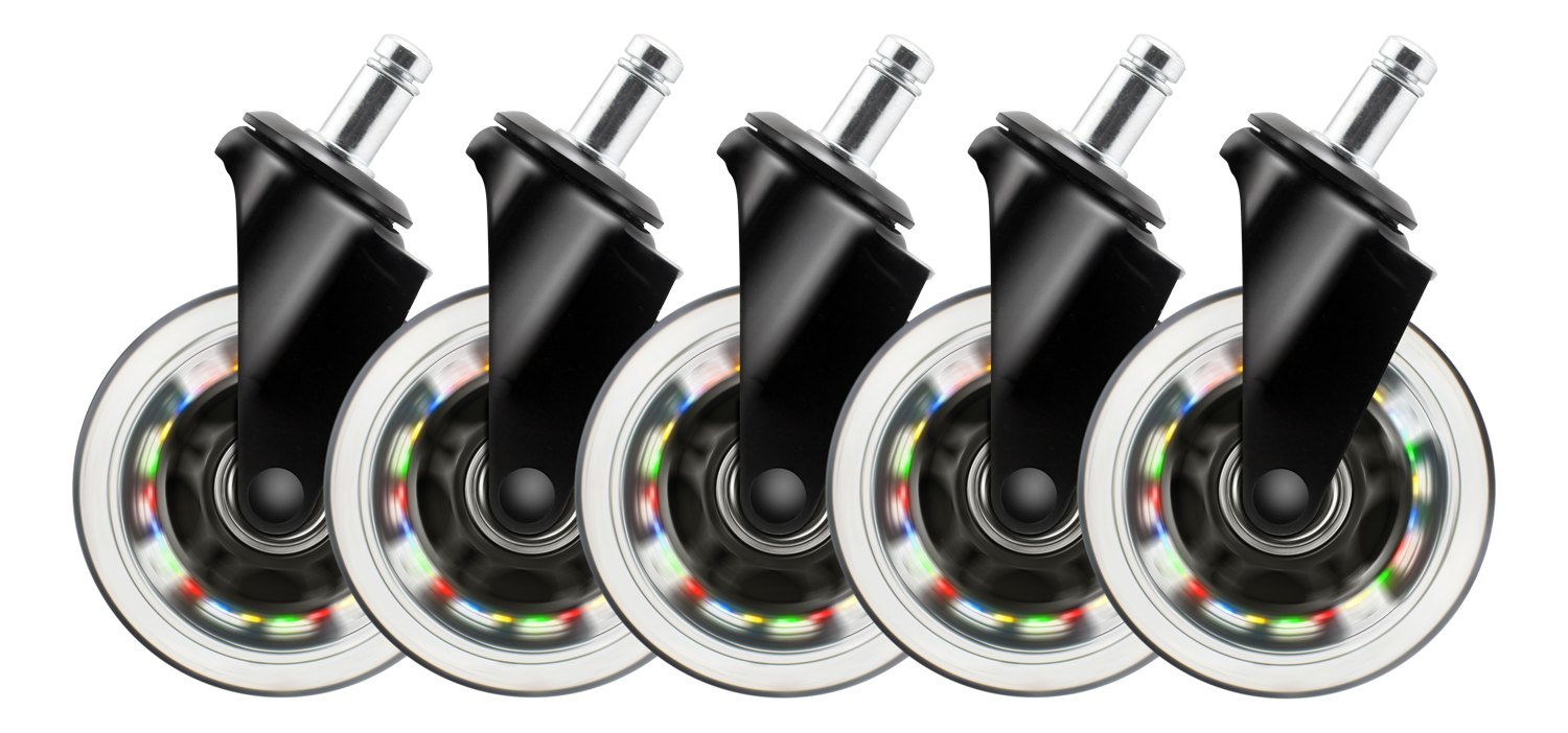 Rainbow Casters DELTACO GAMING for Gaming Chairs, Motion Powered Rainbow LEDs, 5-pack / GAM-141