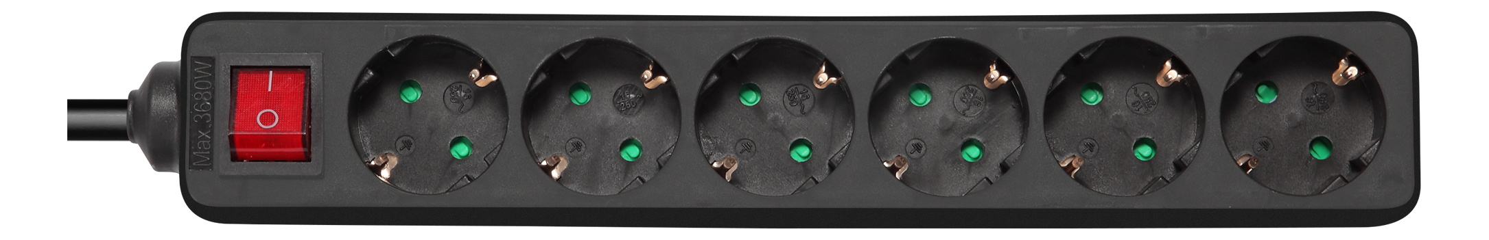 Earthed power strip DELTACO with power switch, 6x CEE 7/3, 1x CEE 7/7, child protected, 3m, black / GT-0661