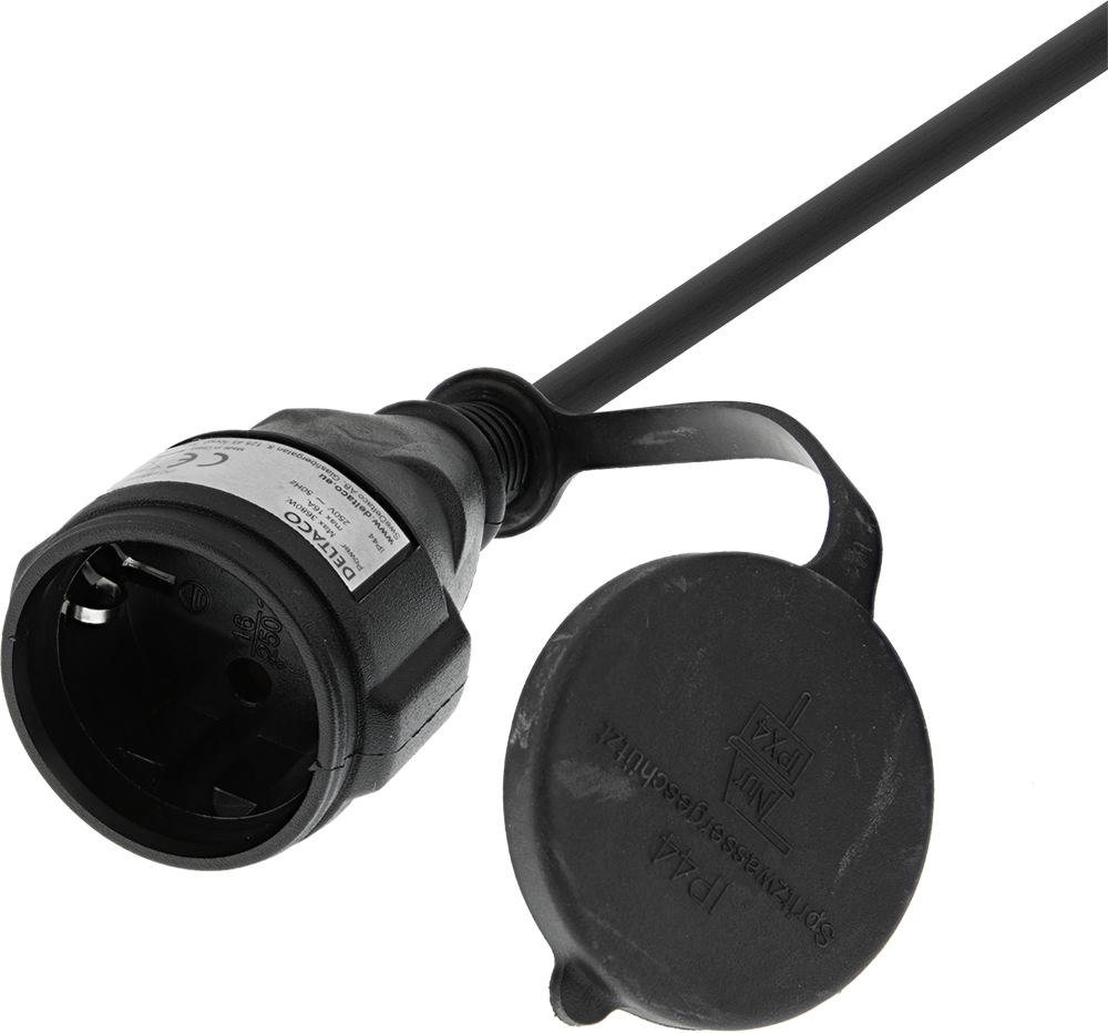 Extension cable DELTACO outdoor-use, grounded, IP44, 10 m, black / GT-980