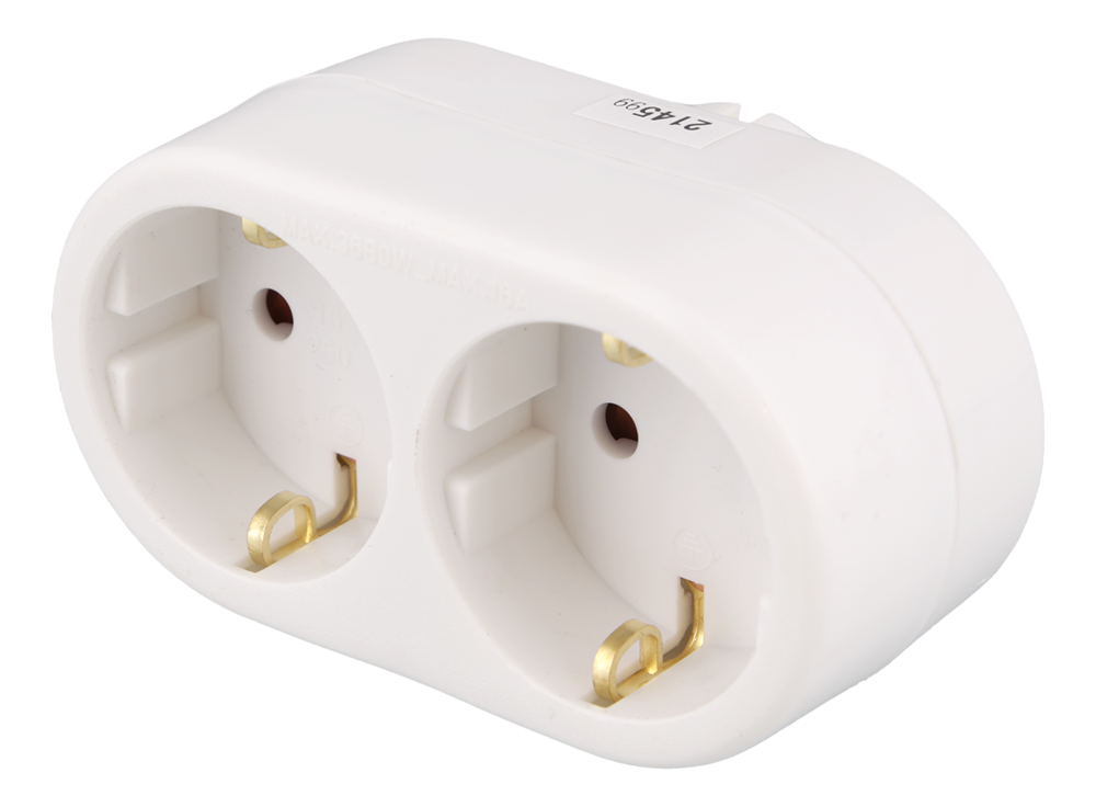 Earthed power outlet DELTACO 2-sockets, white / GT-987