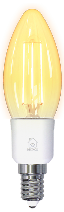 DELTACO SMART HOME LED filament lamp, E14, WiFI 2.4GHz, 4.5W, 400lm, dimmable, 1800K-6500K, 220-240V, white SH-LFE14C35