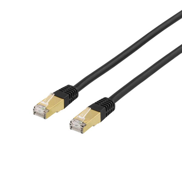 Patch cable DELTACO S/FTP Cat7, 0.5m, 600MHz, Delta-certified, LSZH, RJ45 connectors, black / STP-70S
